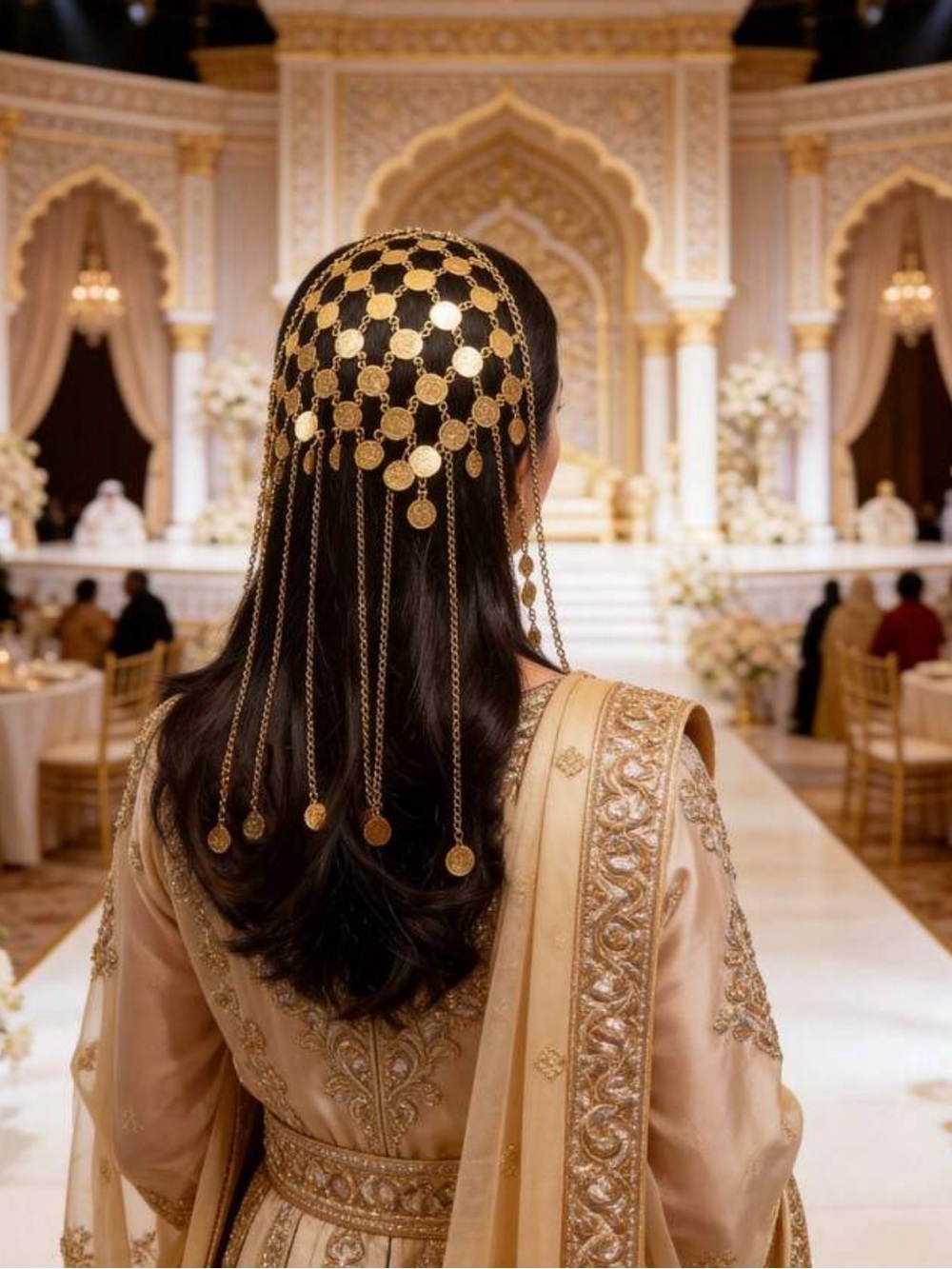 Gold Bridal Hair Chain Headpiece - Elegant Coin Draped Hair Jewelry